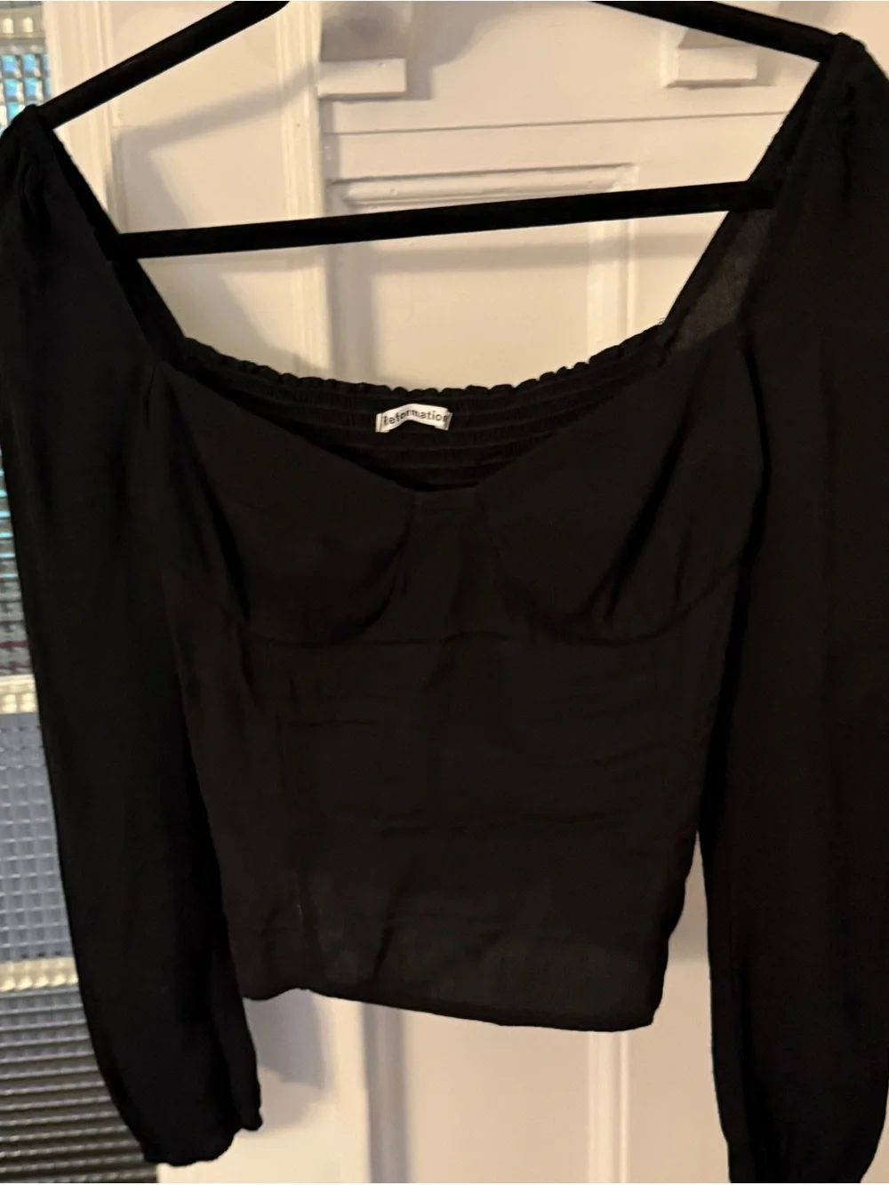 Reformation Reign Black Womens Top Sweet Heart Neckline Smocked Back Sz 4 EUC